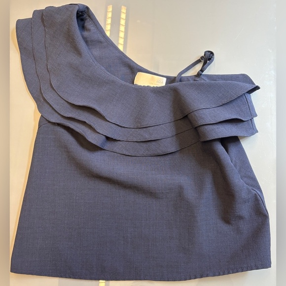 Nordstrom J.O.A. Navy Blue Party Ruffle Shoulder Cocktail Top women's size Small - Picture 2 of 7